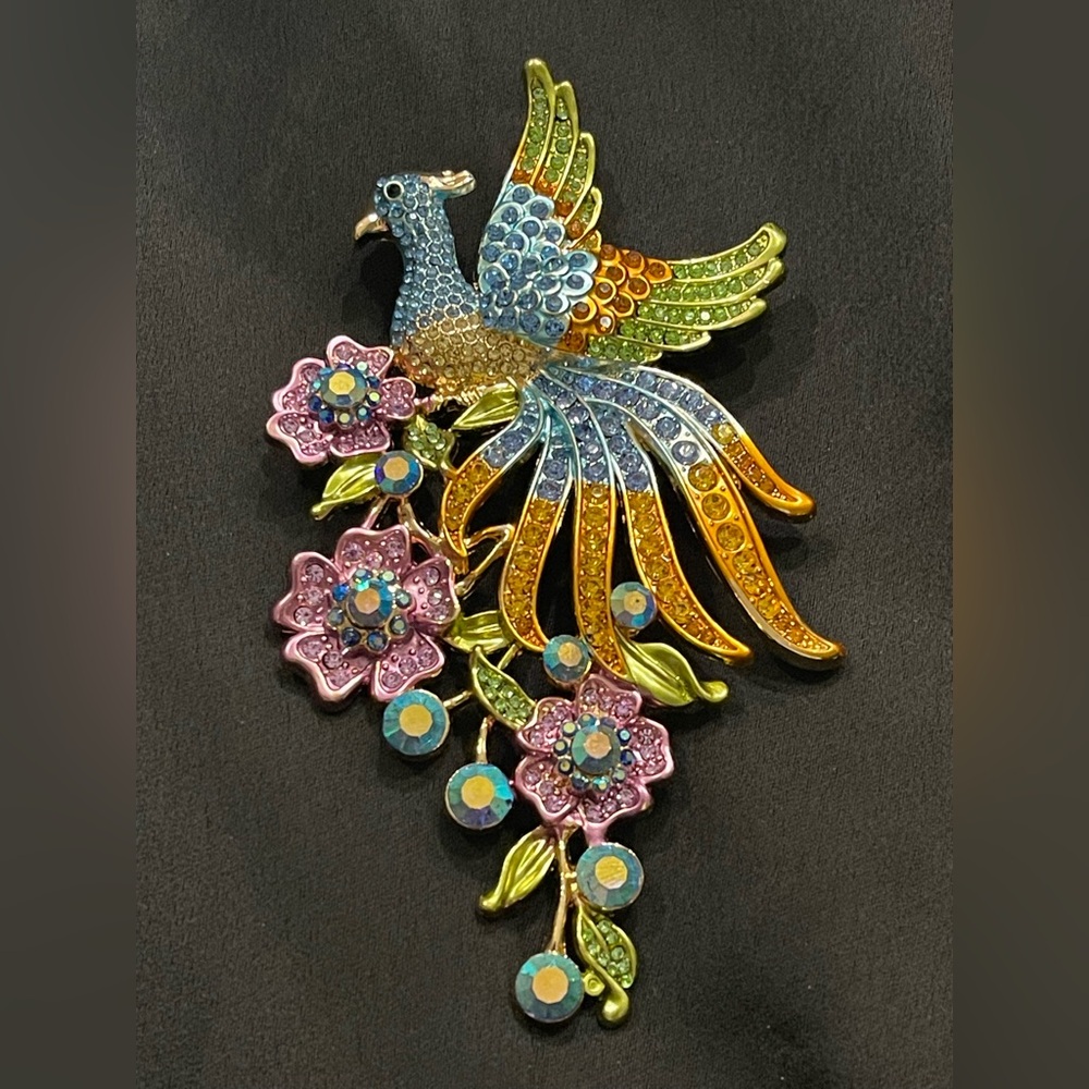 Colorful Phoenix With Flower Brooch